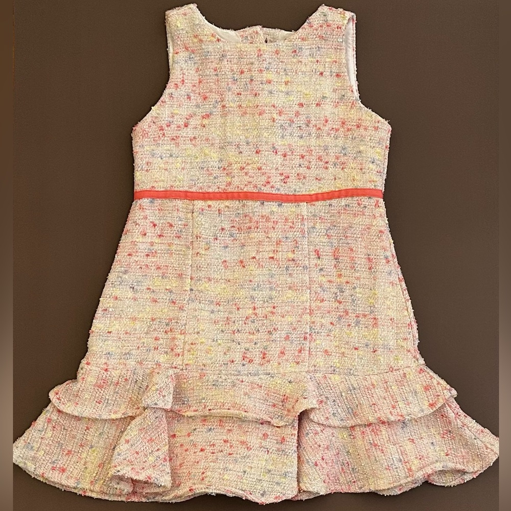 Janie and Jack Kids Girls Sleeveless Tweed Ruffle Dress, Pink, Size 4, NWT